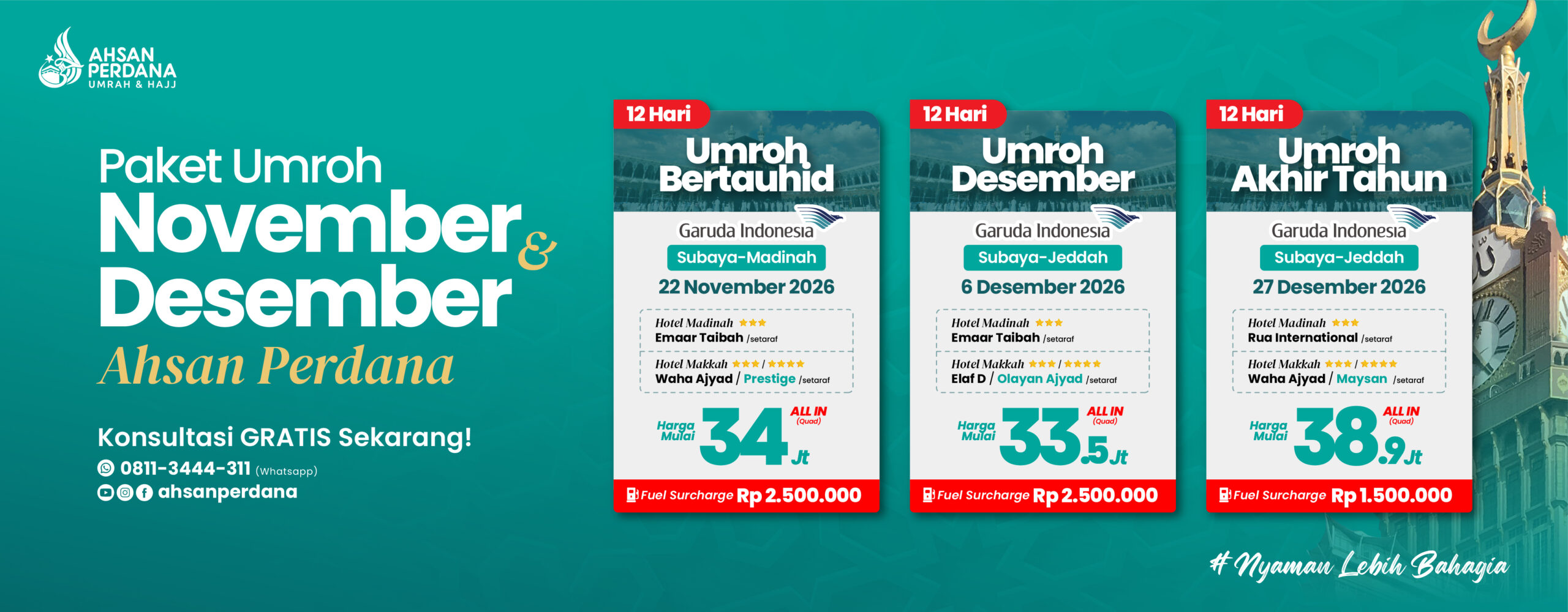 Paket Umroh November dan Desember 2026 dari Surabaya Ahsan Perdana