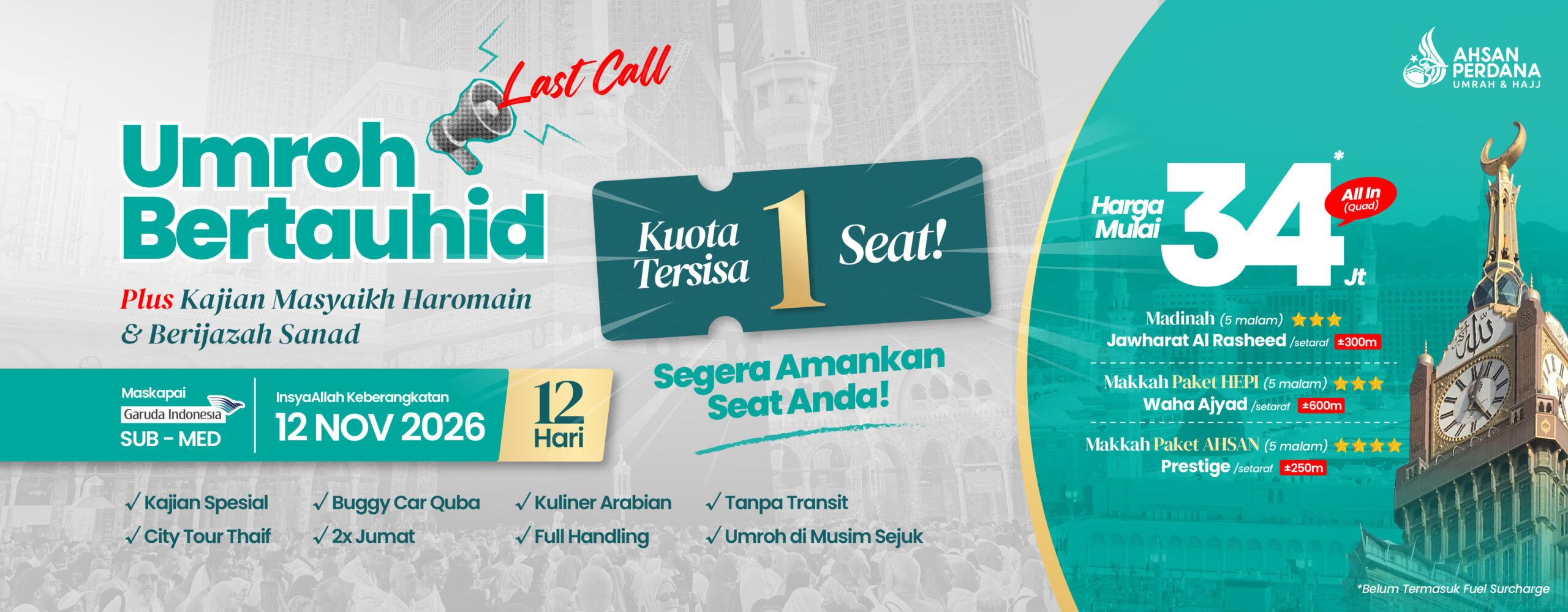Program Umroh Bertauhid November 2026 Ahsan Perdana 12 Hari dari Surabaya