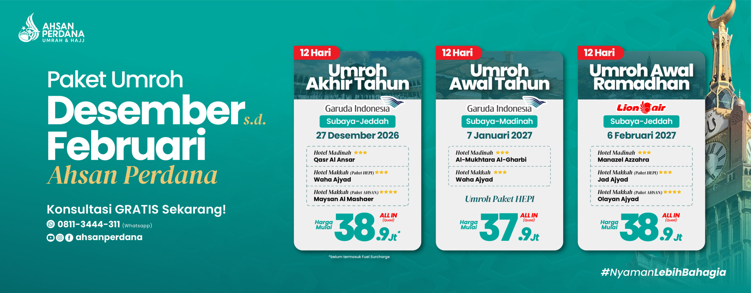 Paket Umroh Desember 2026 dan Januari 2027 dari Surabaya Ahsan Perdana