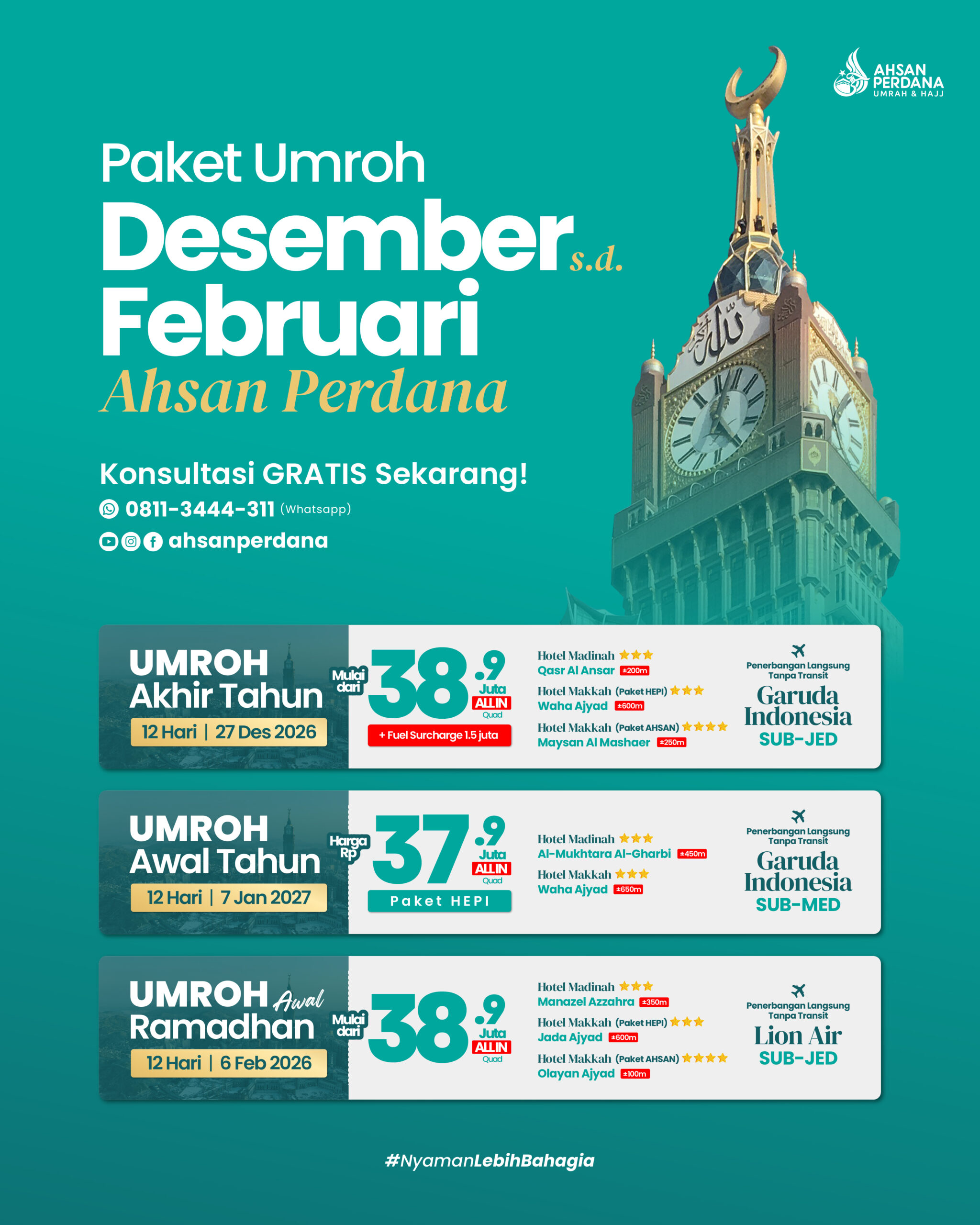 Paket Umroh Desember 2026 dan Januari 2027 dari Surabaya Ahsan Perdana
