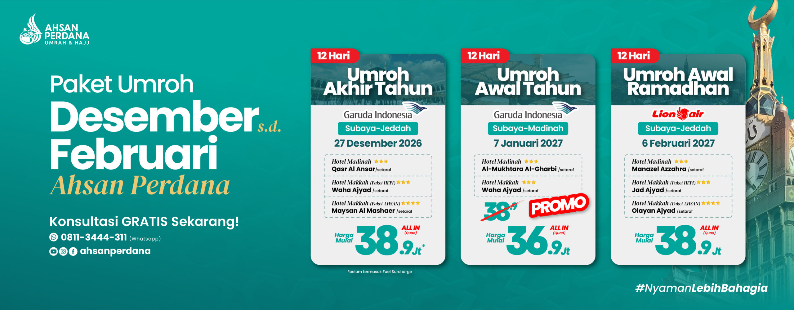 Paket Umroh Desember 2026 dan Januari 2027 dari Surabaya Ahsan Perdana